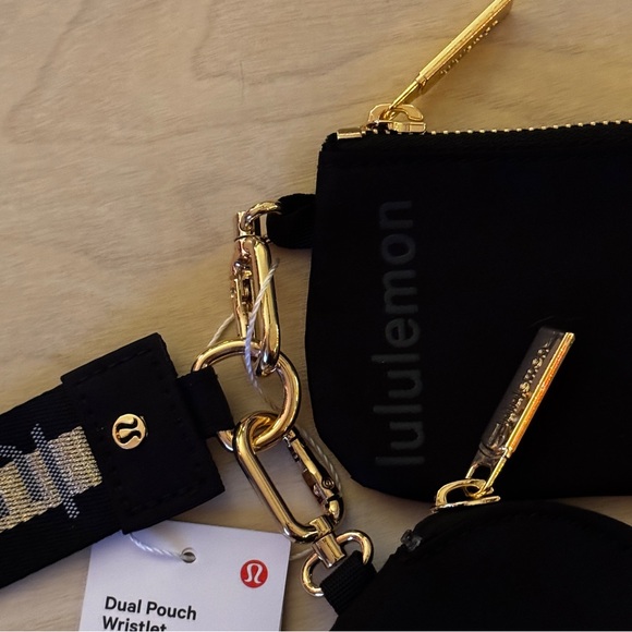NWT - Lululemon Dual Pouch Wristlet Black with Gold Hardware and Logo - Picture 4 of 13